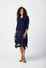 Joseph Ribkoff Style 241206 Midnight Blue Mixed Fabric Mesh Insert Handkerchief Midi Dress