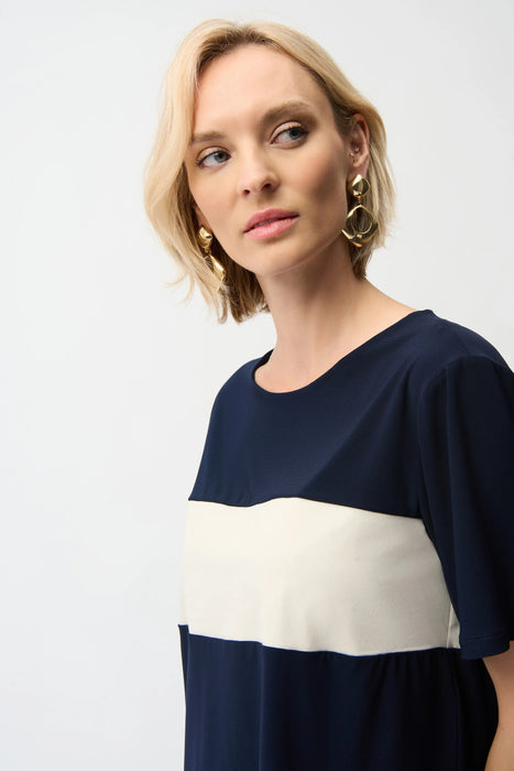 Joseph Ribkoff Midnight Blue Color Block Boxy Top 261080