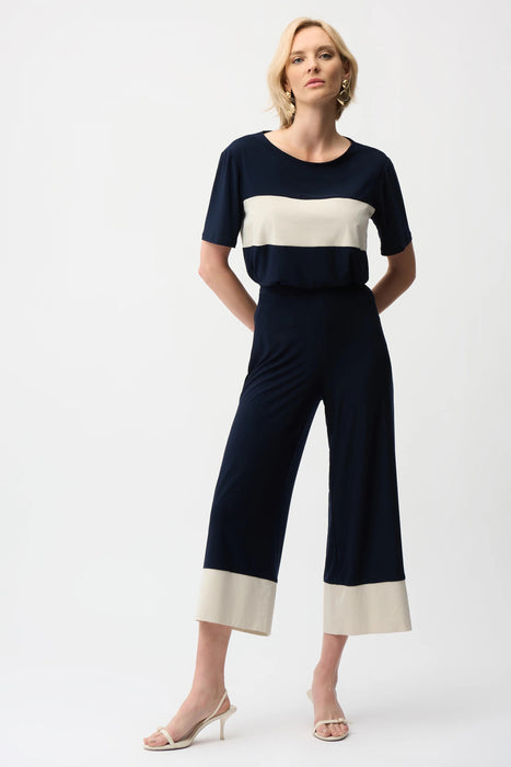 Joseph Ribkoff Midnight Blue/Moonstone Color Block Culotte Pants 261081