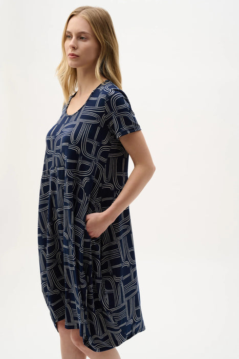 Joseph Ribkoff Midnight Blue/Moonstone Geometric Cocoon Dress 262135