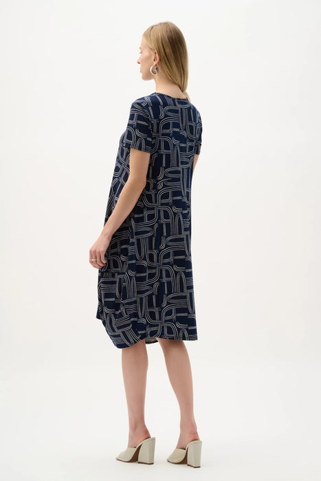 Joseph Ribkoff Midnight Blue/Moonstone Geometric Cocoon Dress 262135