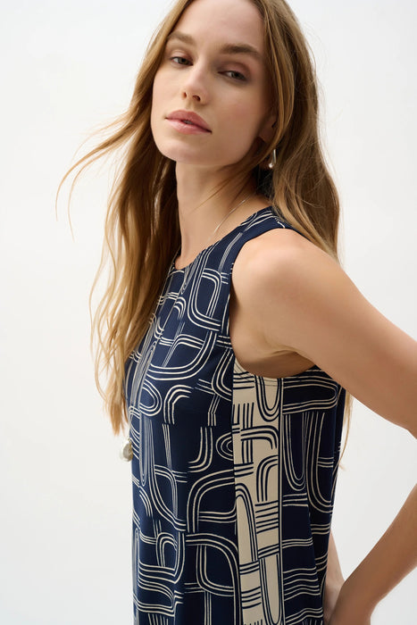 Joseph Ribkoff Midnight Blue/Moonstone Geometric Sleeveless Top 262107
