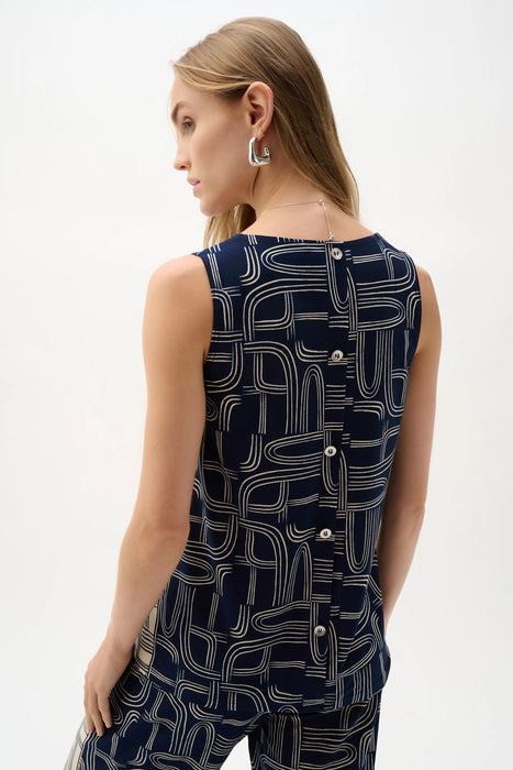 Joseph Ribkoff Midnight Blue/Moonstone Geometric Sleeveless Top 262107