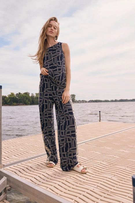 Joseph Ribkoff Midnight Blue/Moonstone Geometric Wide Leg Pants 262106