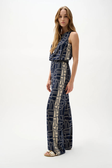 Joseph Ribkoff Midnight Blue/Moonstone Geometric Wide Leg Pants 262106