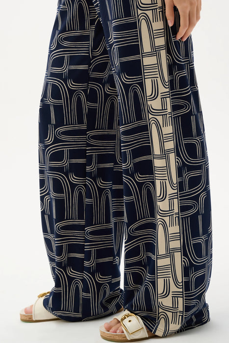 Joseph Ribkoff Midnight Blue/Moonstone Geometric Wide Leg Pants 262106