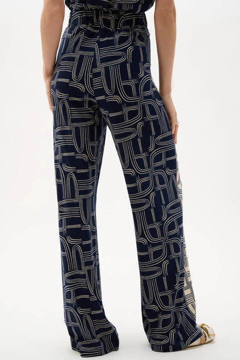Joseph Ribkoff Midnight Blue/Moonstone Geometric Wide Leg Pants 262106