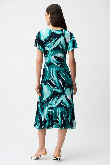 Joseph Ribkoff Midnight Blue/Multi Abstract Midi Flared Dress 261063