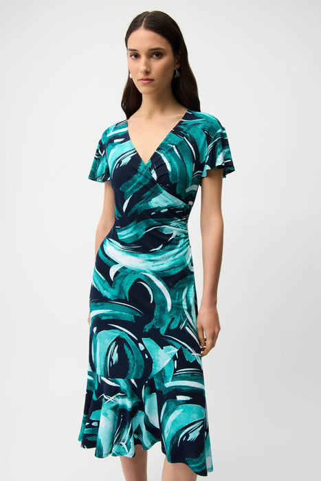 Joseph Ribkoff Midnight Blue/Multi Abstract Midi Flared Dress 261063