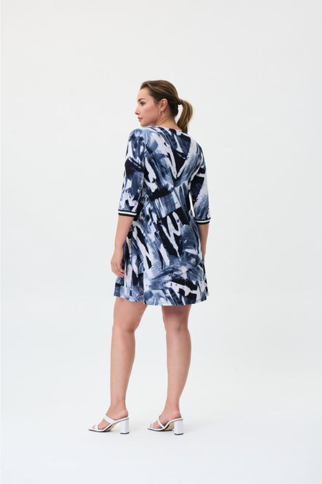 Joseph Ribkoff Midnight Blue/Multi Brushstroke Print 3/4 Sleeve Mini Dress 231112