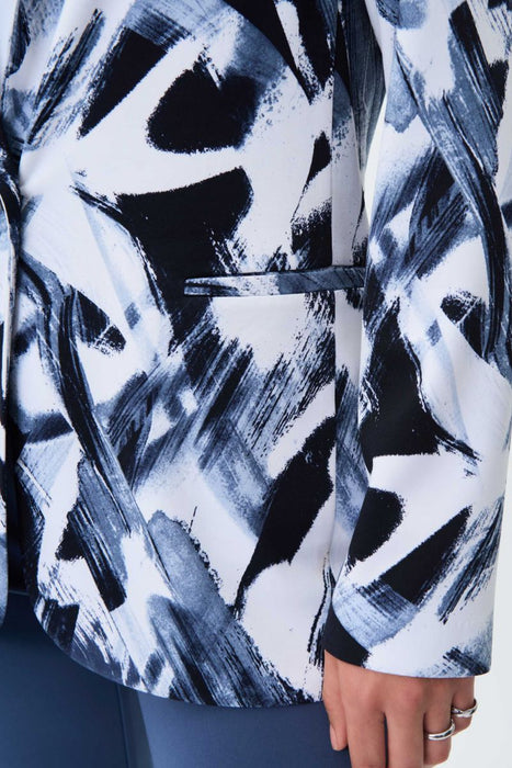 Joseph Ribkoff Midnight Blue/Multi Brushstroke Print 1-Button Blazer Jacket 231022