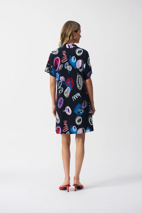 Joseph Ribkoff Midnight Blue/Multi Doodle Print Mini Shift Dress 251111