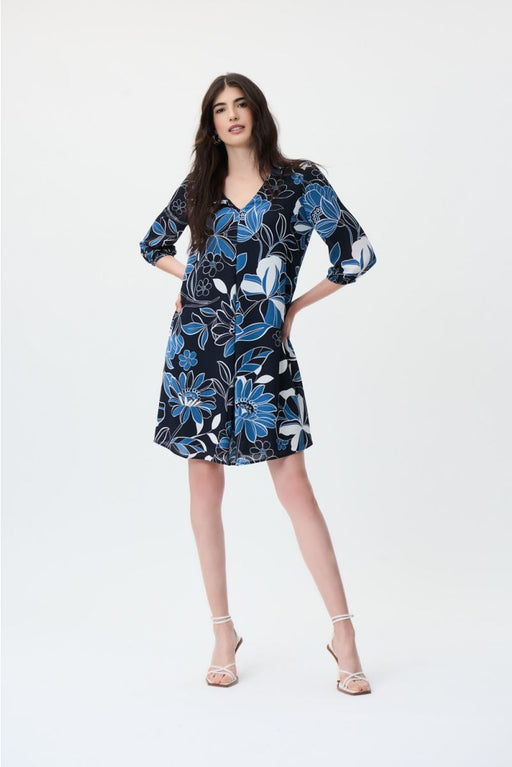 Joseph Ribkoff Style 231099 Midnight Blue/Multi Floral Print 3/4 Sleeve Shift Dress