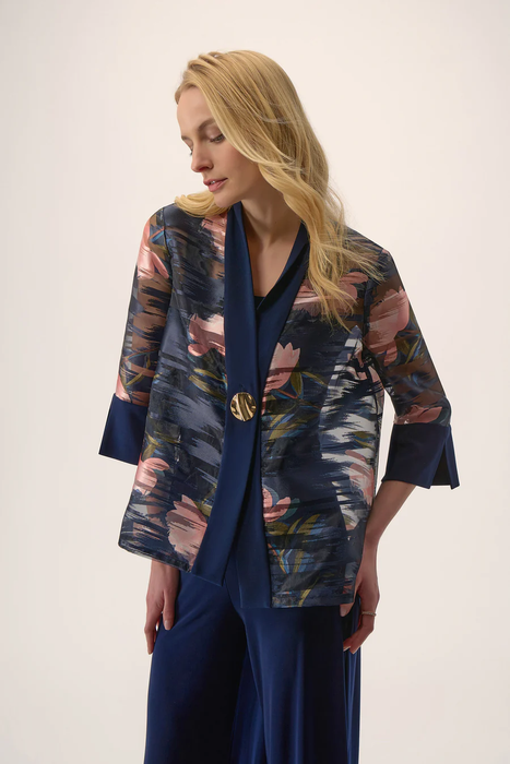 Joseph Ribkoff 254729 Midnight Blue/Multi Floral Print Asymmetric Swing Jacket