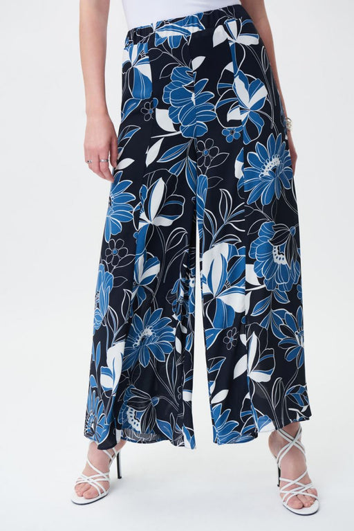 Joseph Ribkoff Style 231090 Midnight Blue/Multi Floral Print Front Slit Wide-Leg Pants