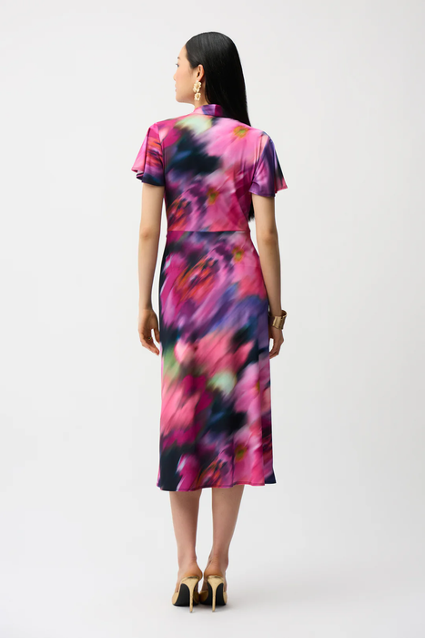 Joseph Ribkoff Midnight Blue/Multi Floral Knot Front Midi Dress 261060