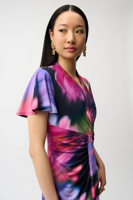 Joseph Ribkoff Midnight Blue/Multi Floral Knot Front Midi Dress 261060