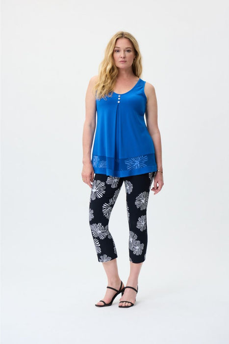 Joseph Ribkoff Midnight Blue/Multi Floral Print Pull-On Capri Pants 231274 NEW
