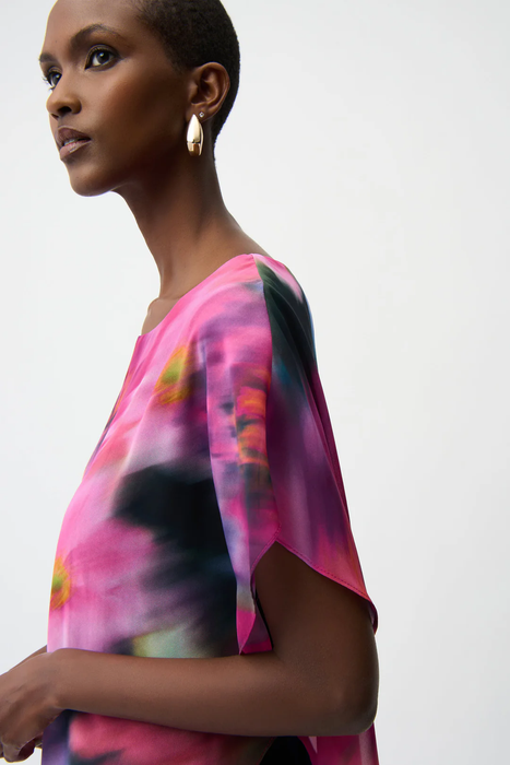 Joseph Ribkoff Midnight Blue/Multi Floral Chiffon Overlay Asymmetric Top 261281