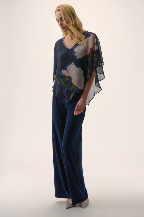 Joseph Ribkoff Midnight Blue/Multi Floral Print V-Neck Poncho Top 254731