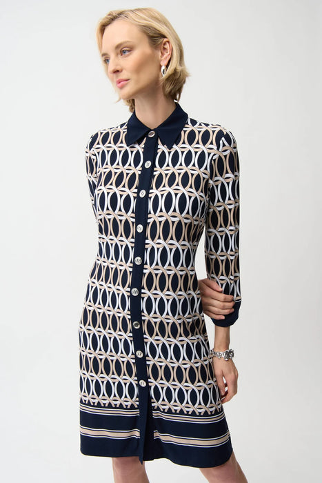 Joseph Ribkoff Midnight Blue/Multi Geometric Shirt Dress 261903