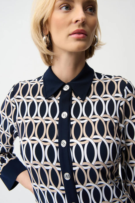 Joseph Ribkoff Midnight Blue/Multi Geometric Shirt Dress 261903
