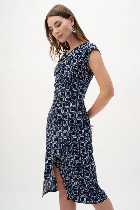 Joseph Ribkoff Midnight Blue Geometric Cowl Wrap Dress 262246