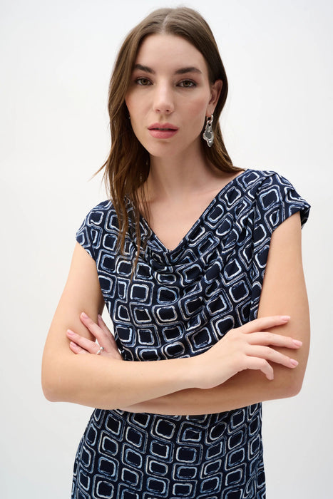 Joseph Ribkoff Midnight Blue Geometric Cowl Wrap Dress 262246