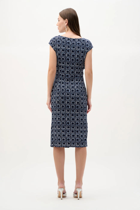 Joseph Ribkoff Midnight Blue Geometric Cowl Wrap Dress 262246