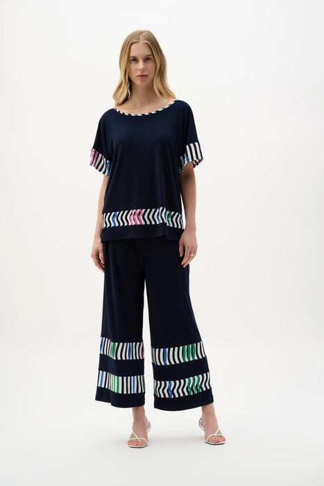 Joseph Ribkoff Midnight Blue/Multi Striped Short Sleeve Boxy Top 262121