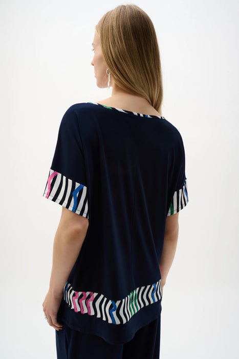 Joseph Ribkoff Midnight Blue/Multi Striped Short Sleeve Boxy Top 262121