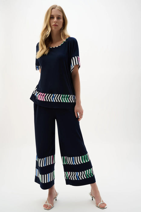 Joseph Ribkoff Midnight Blue/Multi Striped Culotte Pants 262123