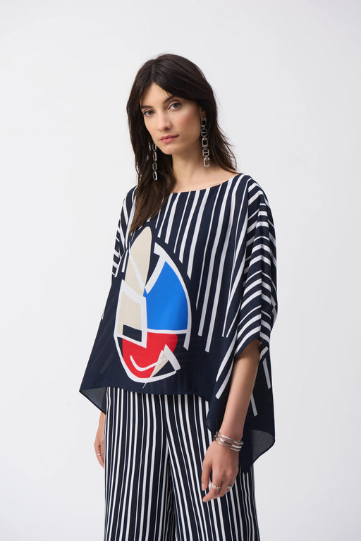 Joseph Ribkoff Style 251180 Midnight Blue/Multi Striped Abstract Poncho Top