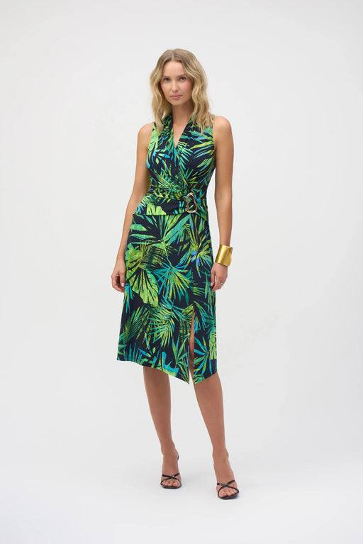 Joseph Ribkoff Style 252203 Midnight Blue/Multi Tropical Print Sleeveless Dress