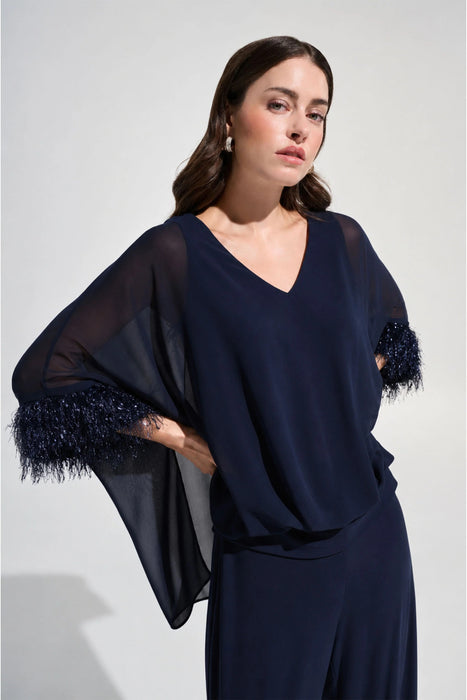 Joseph Ribkoff Fringe Trim Chiffon Poncho Top 262711