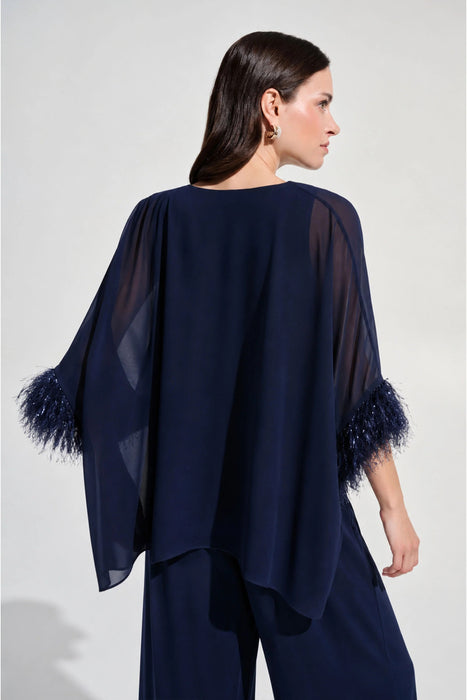 Joseph Ribkoff Fringe Trim Chiffon Poncho Top 262711