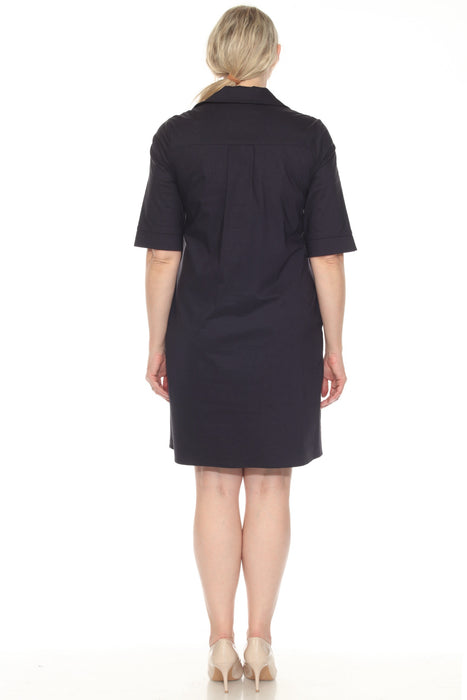 Joseph Ribkoff Midnight Blue Pleated Half Sleeve A-Line Dress 251153