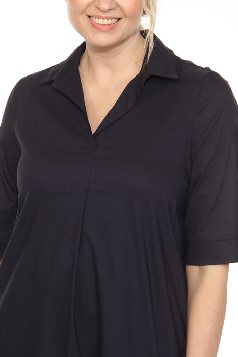 Joseph Ribkoff Midnight Blue Pleated Half Sleeve A-Line Dress 251153-R AfterRetail Joseph Ribkoff Midnight Blue Pleated Half Sleeve A-Line Dress 251153-R AfterRetail