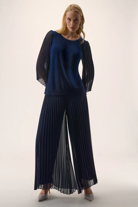 Joseph Ribkoff Midnight Blue Pleated Pull On Wide Leg Pants 254724