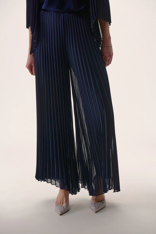 Joseph Ribkoff 254724 Midnight Blue Pleated Pull On Wide Leg Pants