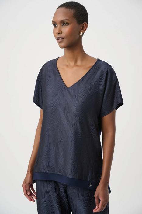 Joseph Ribkoff Pleated Satin V-Neck Boxy Top 261160