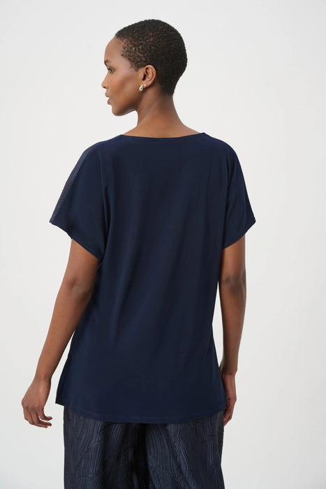 Joseph Ribkoff Pleated Satin V-Neck Boxy Top 261160