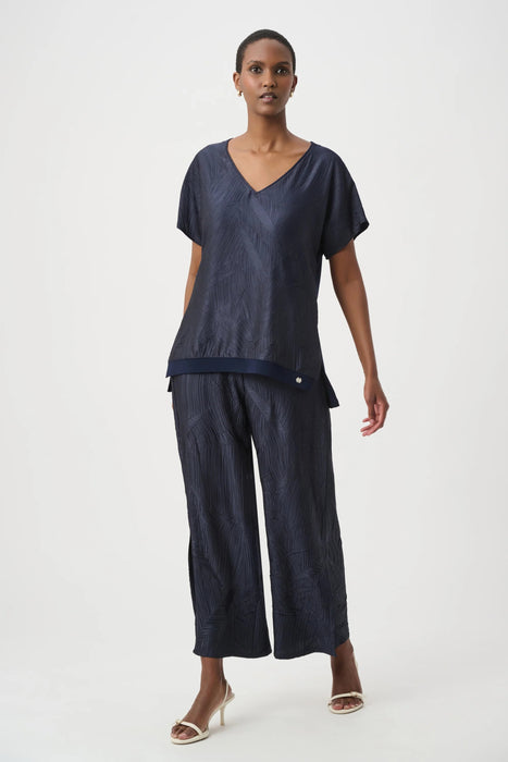 Joseph Ribkoff Pleated Satin V-Neck Boxy Top 261160