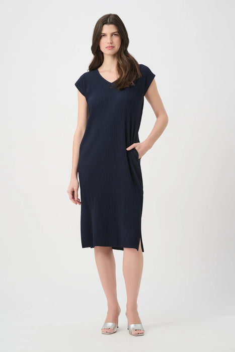 Joseph Ribkoff Pleated V-Neck Midi Shift Dress 261252