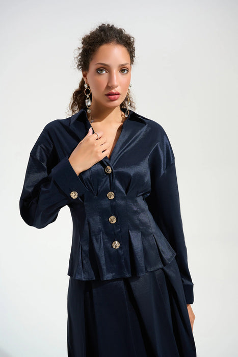 Joseph Ribkoff Pleated Taffeta Peplum Blouse 261742