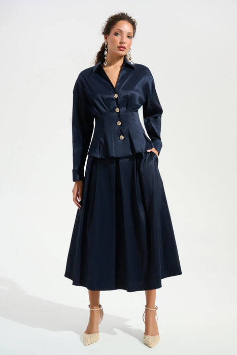 Joseph Ribkoff Pleated Taffeta Peplum Blouse 261742