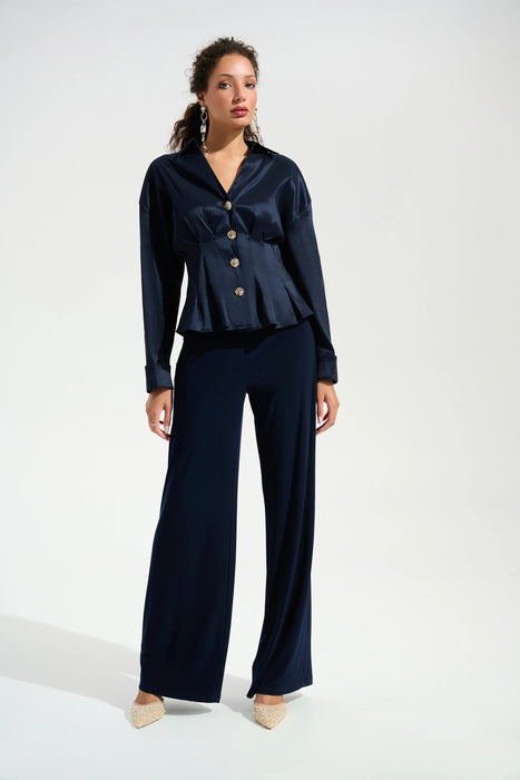 Joseph Ribkoff Pleated Taffeta Peplum Blouse 261742