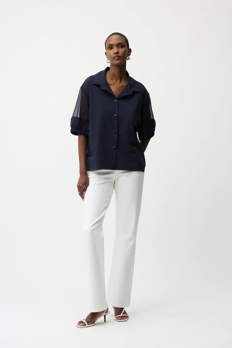 Joseph Ribkoff Midnight Blue Mesh Puff Sleeve Boxy Top 261234