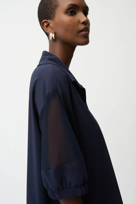 Joseph Ribkoff Midnight Blue Mesh Puff Sleeve Boxy Top 261234