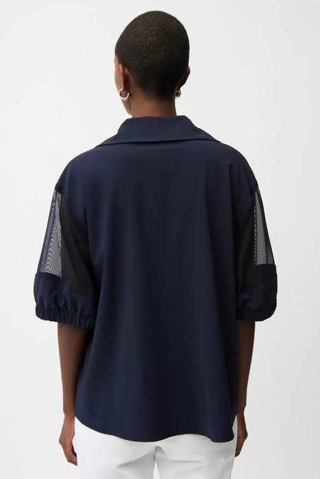 Joseph Ribkoff Midnight Blue Mesh Puff Sleeve Boxy Top 261234
